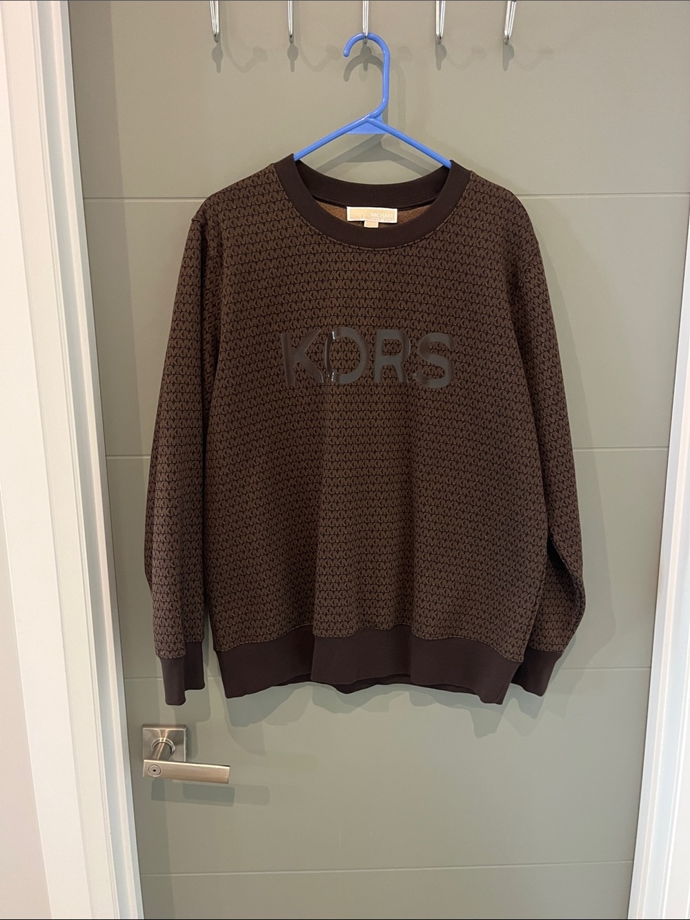 Michael Kors Men's Dark Brown Textured Logo Crewneck Sweater size Medium